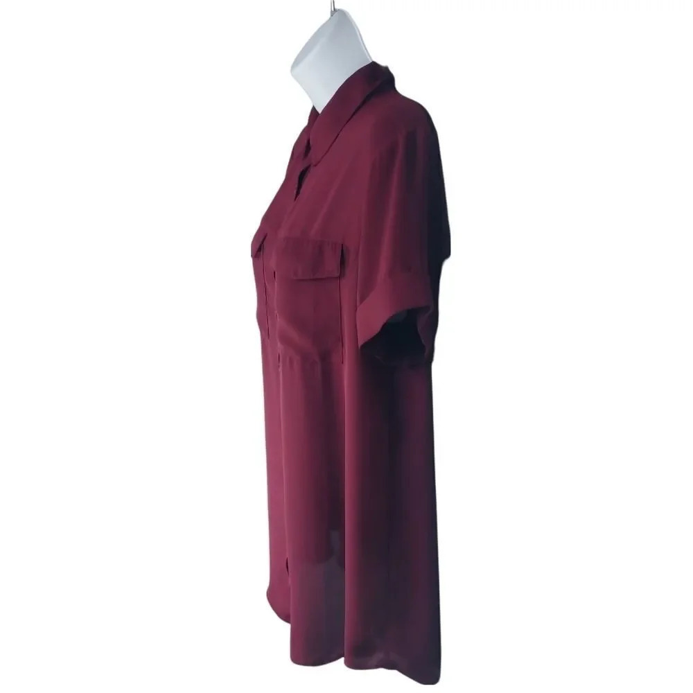 Reitmans Bowler  Style Blouse Semi Sheer Burgundy M - Picture 4 of 7